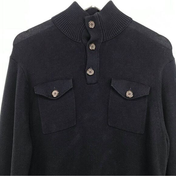 Banana Republic Factory Navy Blue 100% Cotton Quarter Button Pullover Sweater - Picture 4 of 16